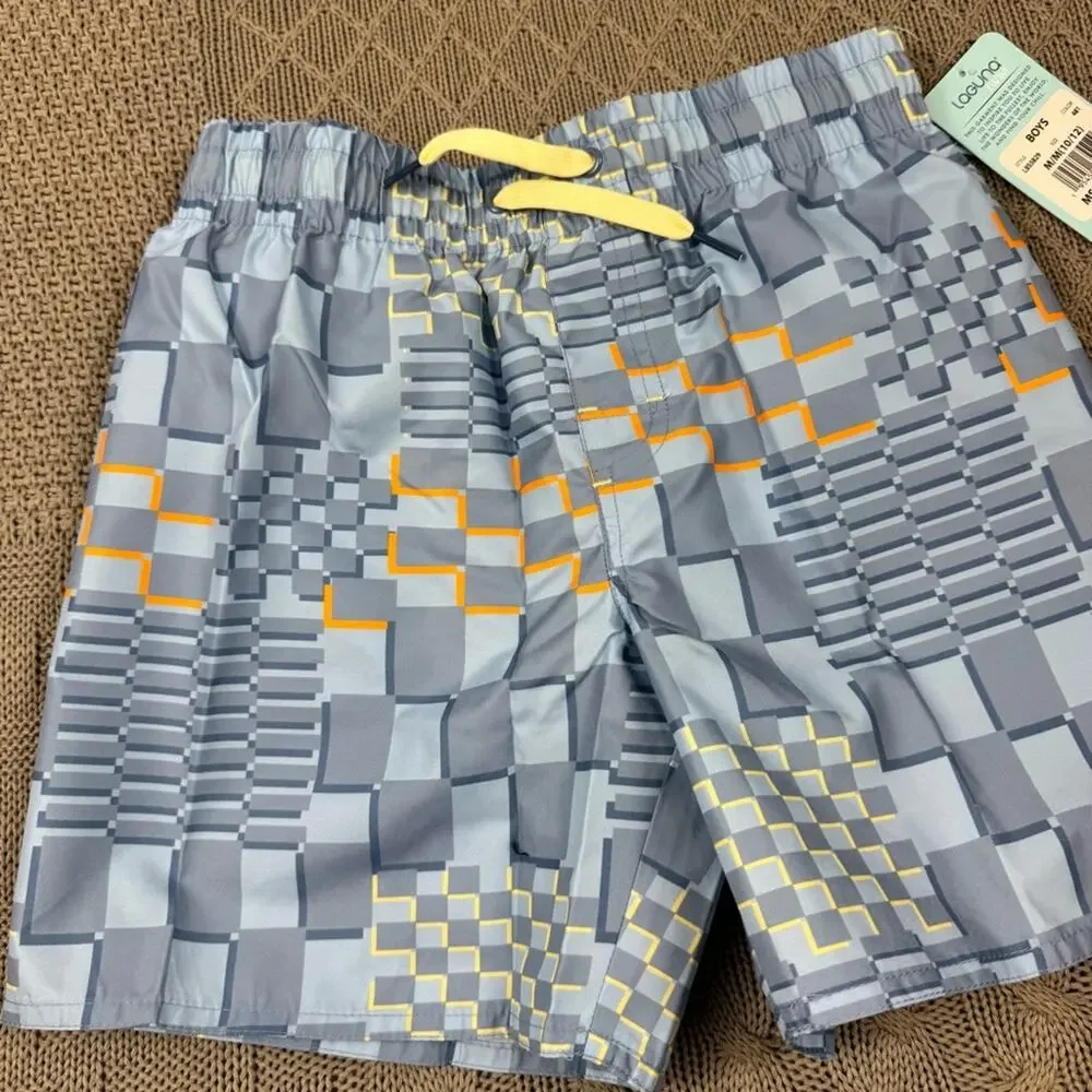 Laguna Boys Geometric Patterned Swim Trunk Shorts 10/12